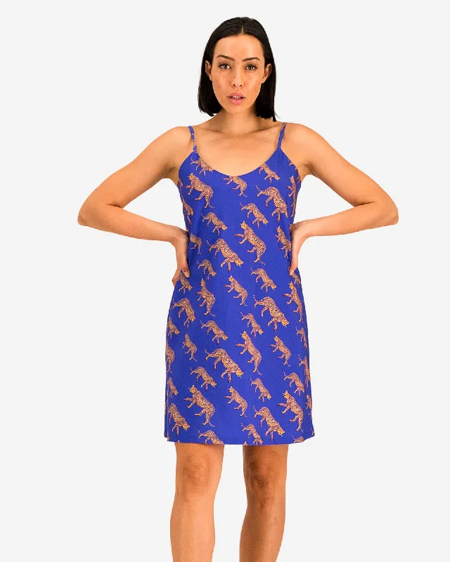 Women's Chemise Nighty Slip dress - Blue Cheetah