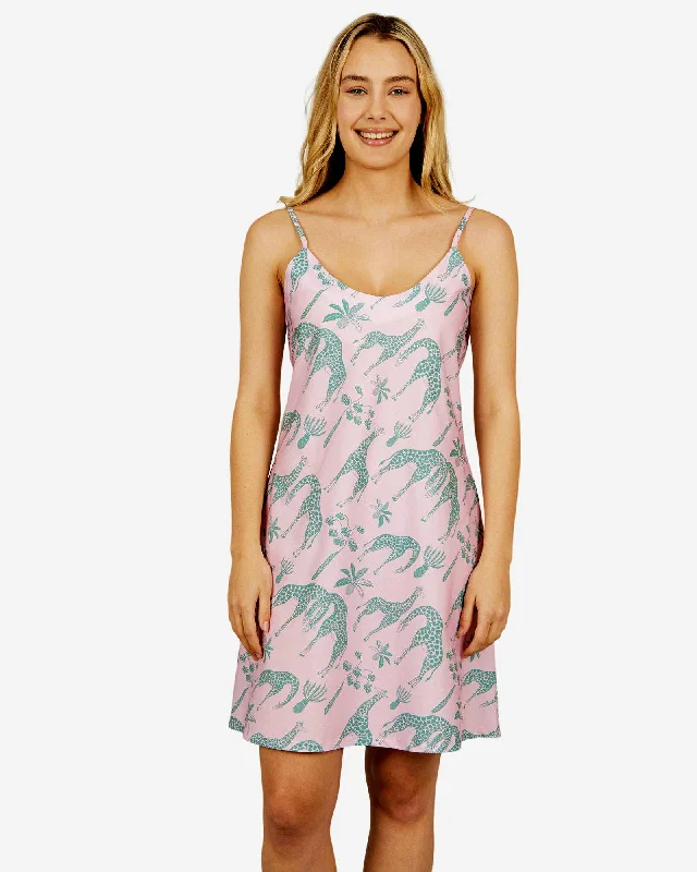 Women's Chemise Nighty Slip dress - Giraffes Pink