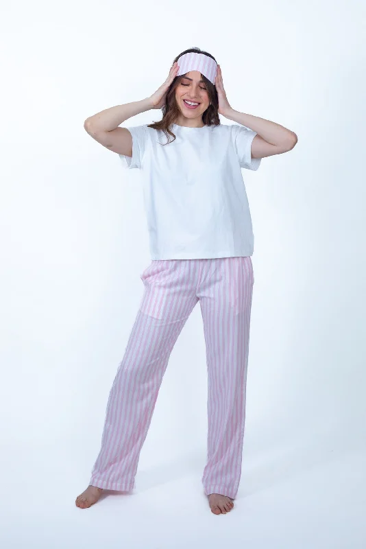 Cherry Stripe Lurex Pink Cotton Women's Pajama