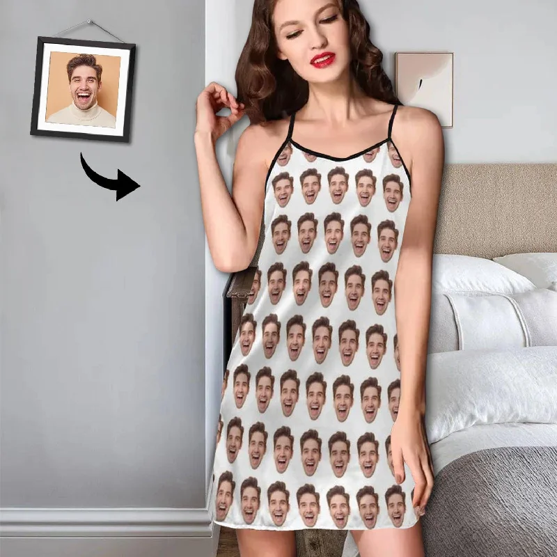 Custom Face Pajama Dress White Personalized Nightshirt with Photo On Them for Women