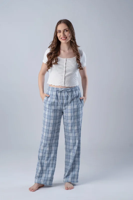 Dusty Blue Checked Soft Cotton Women's Pajama