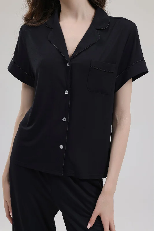 Signature Cropped Pyjamas Shirt in Noir