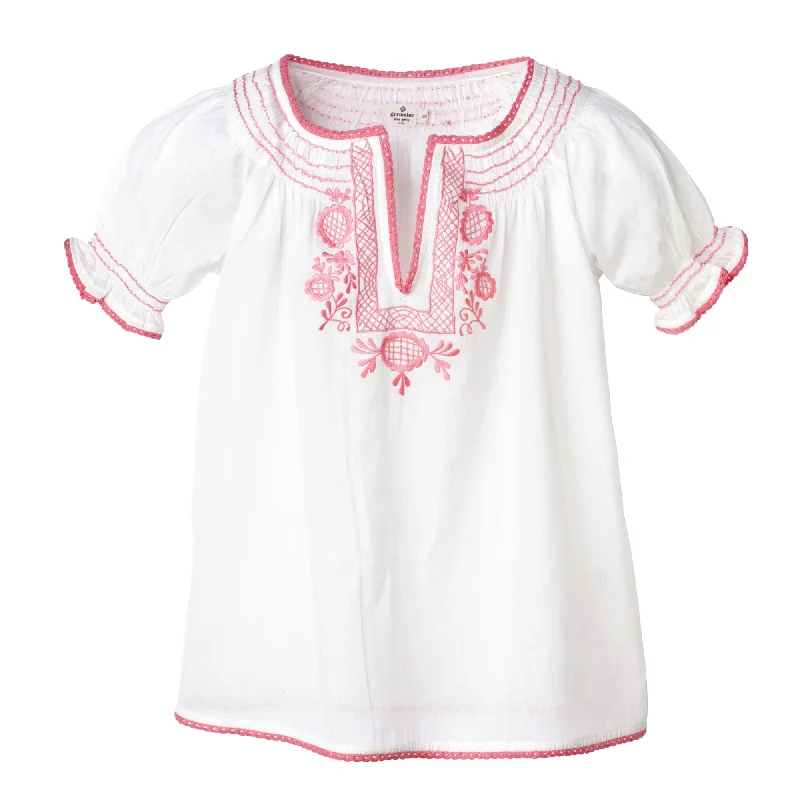 Tunique Zoé blanc broderie rose