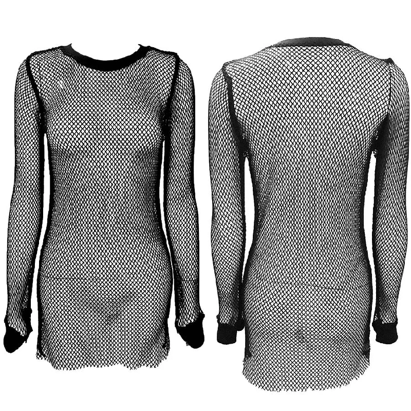 Fishnet See Thru Mesh Mini Dress with Long Sleeves - Willow #40007